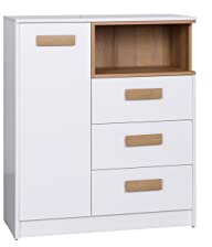 Marmex Grant G4 - Kommode 88x102x40, Schrank mit Schubladen, Türen und Ablage für Spielzeug, Praktische Kommode für Bücher, für Kinder, Jugendliche - Weiß + Riviera Eiche