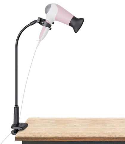 Linkidea Support pour Sèche-Cheveux Rotatif 360 Degrés, Mains Libres avec Col de Cygne et Support de Serrage pour Toilettage de Chien et Chat à Domicile