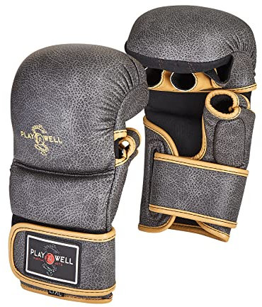 Playwell Gama Premium: Serie Vintage – Pro Series MMA Sparring & Grappling Fight Guantes – 7 oz (pequeño/mediano)
