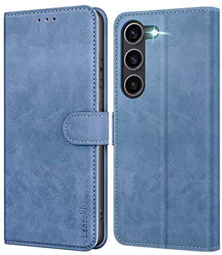 Leacckl for Samsung Galaxy S23 Case, Leather Wallet Case, Flip Case with Card Holder and Magnetic Buckle, Blue