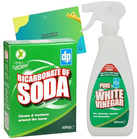Bicarbonate of Soda for Cleaning 500g and White Vinegar Spray 500ml Bundled With Glameno Cleaning Tips