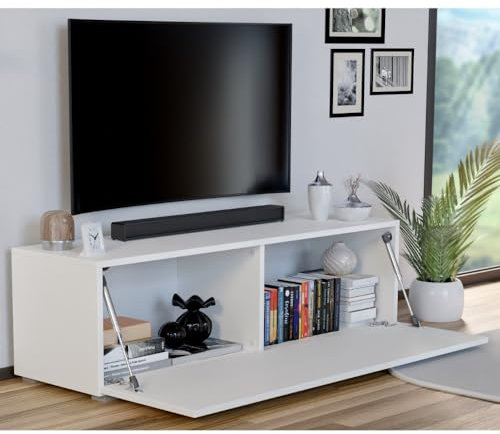 Milionmeblicom Mobile porta TV Soggiorno Mobiilietto TV Moderno da Appoggio o Sospeso per Salotto o Camera da letto Montaggio facile Funzione push-to-open, Bianco Opaco, 30 x 100 x 30 cm