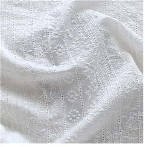 OZLCUA Broderat bomullstyg 125 cm brett, 0,5 meter/parti, mjukt och tunt vitt, 100 % rent bomull, babymaterial/gardin/kläder, White, Blommig