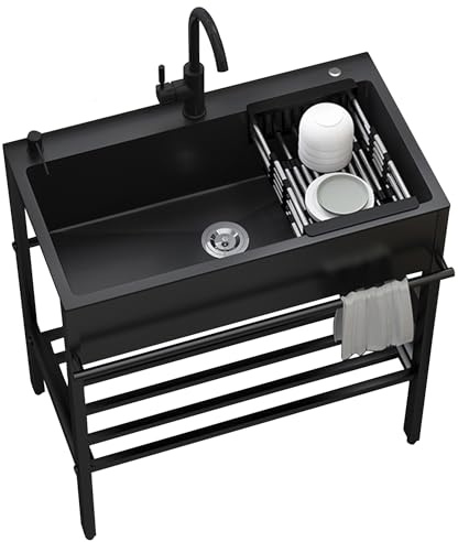 Stainless Steel Utility Sink Cabinet,23.6x17.7x33.9 Free Standing Single Bowl Commercial Kitchen Sink with Cold and Hot Water Faucet,Hoses and Drain Kit,for a Laundry Room,Outdoor,Garage
