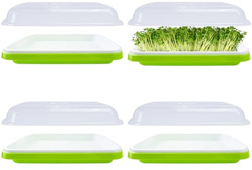 Heekcaa 4 Pack Seed Sprouter Tray,32cm x 26cm Large Capacity Sprouting Tray Healthy Hydroponic Propagator with Planting Papers for Mung Beans Alfalfa Wheat Grass Garden (with lids)