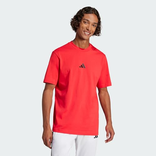 adidas Hombre Essentials Small Logo Single Jersey Shirt, Pure Ruby/Black, XL