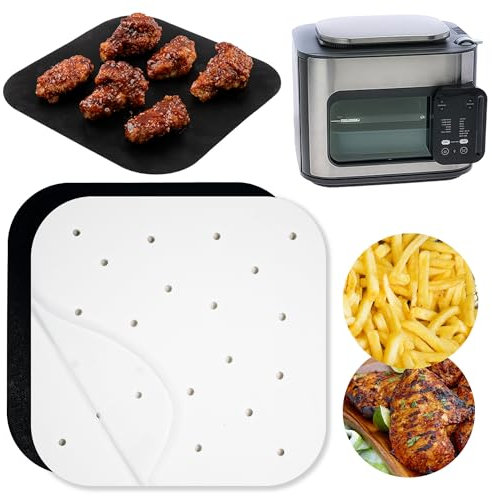 Air Fryer Pergamentpapierbögen für Ninja Combi All-in-One Multicooker 14-in-1 SFP701 Airfryer Ofen und Slow Cooker, perforierte Einlagen, 100 Stück vorgeschnittenes, quadratisches Zubehör, Korbschutz