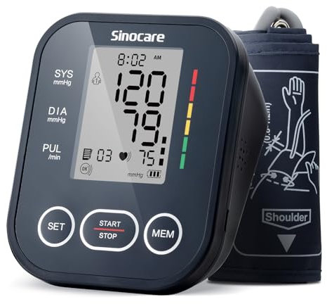 Sinocare Misuratore di Pressione da Braccio(22-42cm) con Indicatore di Rischio, Monitoraggio Domestico dell'Ipertensione