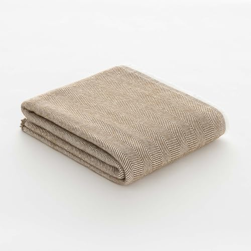 GAMUSI Coperta per divano, in cotone, multiuso, per letto, 130 x 180 cm, colore lino,