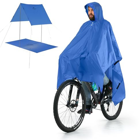 Naturehike 3-i-1 multifunktionell utomhus regnjacka herr för vandring camping regnponcho dam cykling presenning vattentät vikbar lätt för fiske och utomhusaktiviteter, 210T blå, one size