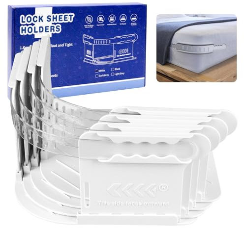 LIROPAU Bed sheet holder with locking strips, fitted sheet clips with fastening straps, bed sheet holder upgraded removable adjustable (15cm-30cm thick), bed sheet holder straps fit any bed