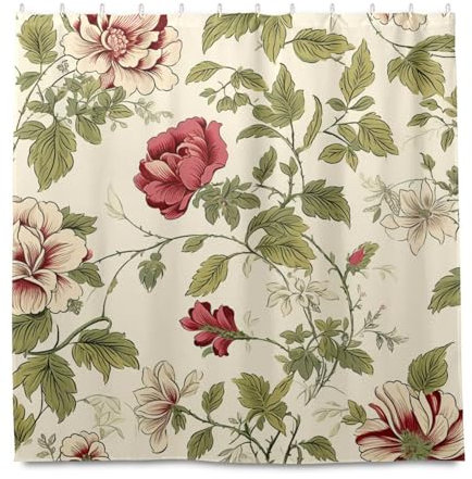 miaozhen 182 x 182 pollici impermeabile panno lungo tenda da doccia con gancio rosso fiori vintage tenda in poliestere lavabile semplice tenda da doccia fodera per casa bagno cortinas para el ba?o