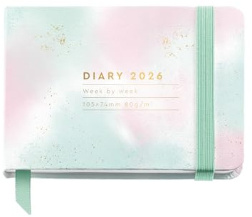 Miquelrius - Agenda 2026 semana vista, Pocket para bolsillo (105 x 74 mm), Planificación semanal, Cubierta rígida cartón, Encuadernada, Cierre goma elástica, Papel 80 g/m², Español-EN-PT, Gradient