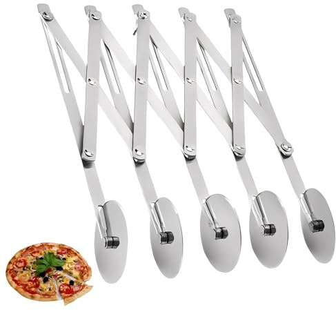 AMONENZ 5 Roues Roulette a Pizza, Réglable Coupe Pizza Roulette, Acier Inoxydable Bicyclette Patisserie, pour Pizzas, Pâte et Crêpes