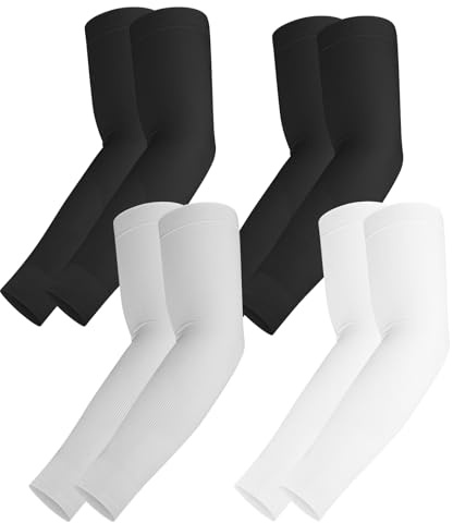 Tobfit Cooling Arm Sleeves for Men Women, Long Arm Cover Sun-Protection Sleeves with Thumb Hole Design for Cycling, Driving, Fishing, Golf, Basketball One Size Fit Most (White+White)