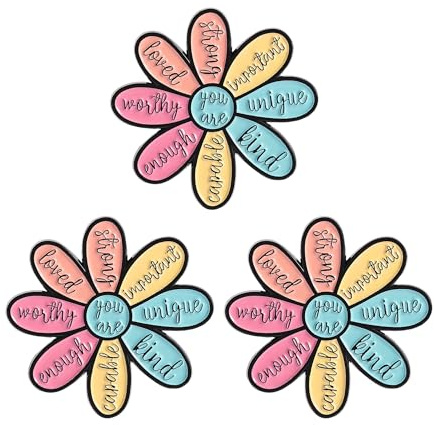 3PCS Colorful Flower Enamel Pin Set with Inspirational Letters