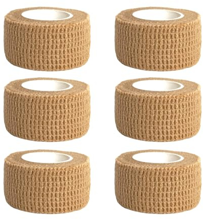 6 Pcs Self-Adhesive Bandage Tape, 2.5cm x 4m Self-Adherent Wrap for Finger & Wrist Support, Sports Protection, Veterinary Use, and Furniture Care (Skin Color)
