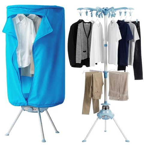 1500W Heated Clothes Airer with Cover 10Kg Capacity 2-Tier Stainless Steel Foldable Electric Clothes Dryer Rack 180-Min Timer & Auto Power-Off Energy Efficient Indoor Drying for Household (Blue 1500W)