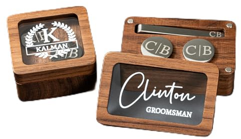 Personalized Tie Clip and Cufflinks Set, Custom Men's Cufflinks, Wedding Accessories for Best Man Groomsmen Groom
