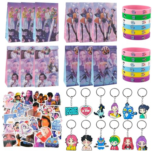 KEVRDRT 96 Pieza Bolsas Cumpleaños Infantil, Regalos Cumpleaños con Pegatinas, Pulsera, llavero, Bolsa Regalo para Detalle Cumpleaños Infantil, Relleno de Piñatas de Cumpleaños