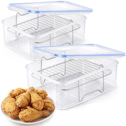 2 Sets Batter Bowl 2.6 Qt Breader Shaker Mixing Bowl with Lid and Removable Stainless Steel Tray Batter Breading Station Container Flour Shaker Bakeware for Fry Chicken Fish Onion Rings Veggies