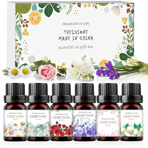 SilverChry Set de Aceites Esenciales,6X10ml, Lavanda, Rosa, Jazmín, Flor de Cerezo, Manzanilla, Gardenia, Juego de Aceite de Fragancia,Apto para Difusores y Velas DIY(Fragancia floral)