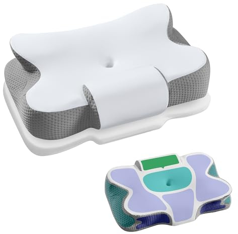 SONGMICS Oreiller Ergonomique, Hauteur Ajustable, Coussin en Mousse à Mémoire de Forme, pour Dormeurs sur Le Côté, Le Dos et Le Ventre, Toucher Frais, Blanc Nuage et Gris Beige TBP051G201 | Coussin en Mousse à Mémoire de Forme, Gris, Collection ISLAND TBP051G201