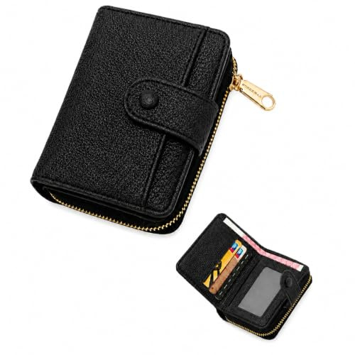GEEKPC Compact Ladies Purse with Card Slots and Coin Pocket - Stylish Contemporary Lightweight Space-Saving Hard-Wearing Textured PU Leather Travel Wallet with ID Window, Zip Section,