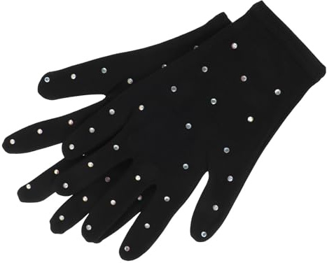 CHILDWEET 1par Guantes de Patinaje Artístico para Niñas con Detalles de Cristales Antideslizantes y Cómodos para Entrenamiento y Actuaciones Hielo Talla Color Negro