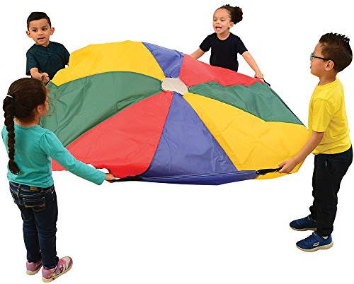 Constructive Playthings 6' diam. No-Rip Children's Active Play Parachute with Double Stitched Hem and Vent, Tape Handles for a Firm Grip and Storage Bag; for Ages 3 Years and Up