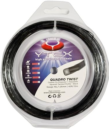 YTEX Quadro Twist Black Tennis Racquet String Set (16 Gauge, 1.26mm)