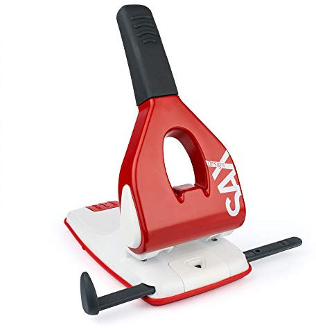 SAX 618 Kraftlocher/Starklocher - 65 Blatt Kapazität, Mit Anschlagschiene & Auffangschale, für DIN & US Formate, Kraftsparende Technologie, Rutschfeste Griffzone, Rot