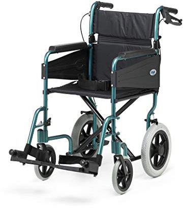Days Lightweight Wheelchair for Adults, Escape Folding Wheelchairs, Compact Wheel Chair with Adjustable Footrests, Attendant Propelled, Padded Seat - Standard, Racing Green