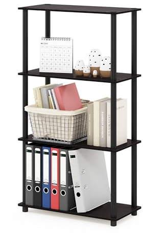 Furinno TURN-N-TUBE Storage Shelves, 4-Tier Toolless Book Shelf, Corner Shelf, Toolless Open Shelves, for Organization and Storage, Living Room, Garage, Home Office, Dark Walnut