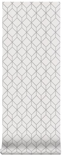 Superfresco Easy White Myrtle Geometric Wallpaper - White & Silver Wallpaper - Paste the wall - Contemporary Geometric Design - Smooth Paper & Metallic Texture - Feature or 4 wall Design