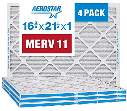 Aerostar 16 3/8 x 21 1/2 x 1 MERV 11 Pleated Air Filter, AC Furnace Air Filter, 4 Pack (Actual Size: 16 3/8x21 1/2x3/4)