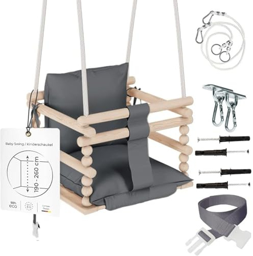 MAMOI® Columpio para bebés 3 en 1 + Cinturón de Seguridad | 190-260cm Ajuste de la Altura del Techo | Columpio para niños Interior Exterior | Columpio Bebe | 100% Eco | Hecho en la UE