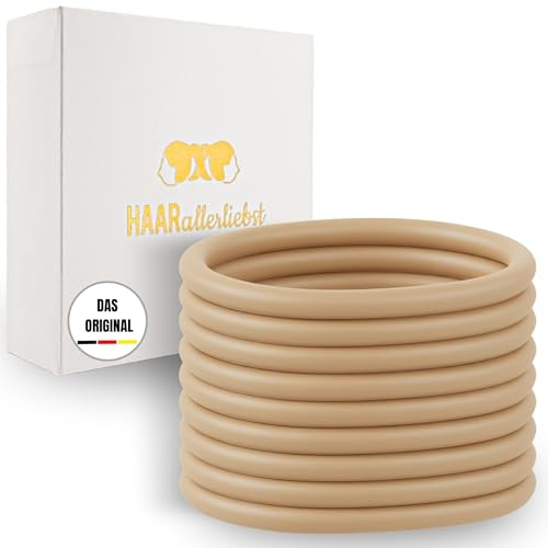 HAARallerliebst® Unisex Silikon Haargummis 9 Stück + Aufbewahrungsbox – Premium Haargummi Damen & Herren, ultra starker Halt – Zopfgummi Damen, Haargummi Beige – Hair Ties & Zopfhalter für Sport