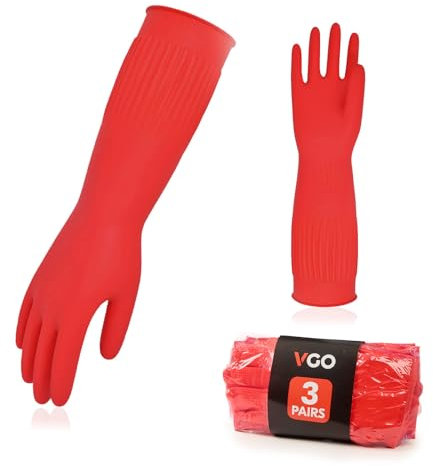 Vgo... 3 pares de guantes de limpieza para el hogar, guantes de goma para lavar los platos, extra gruesos, mangas largas (RB2143)