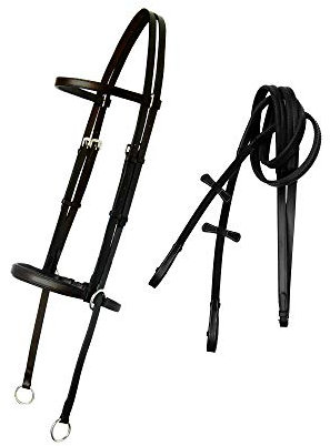 Exion Englische gebisslose Trense mit Zügeln für Pferde, Crossunder-Zaumzeug, gebisslos, Größe: Full, Cob, Over, Pony, Farbe: Braun, Schwarz