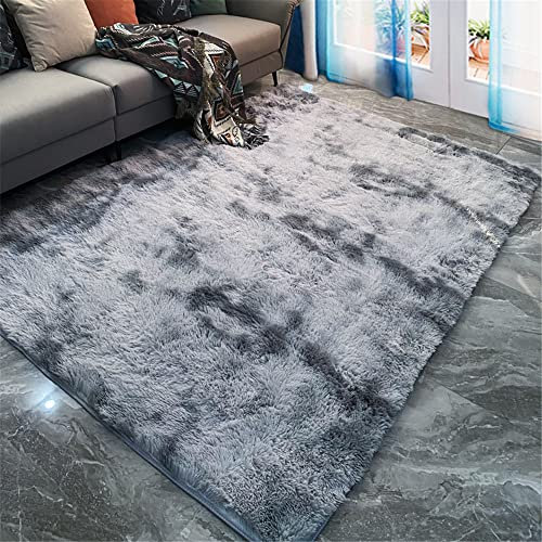 Hiseng Teppich Wohnzimmerteppich Langflor Weich Flauschig Teppiche Anti-Rutsch-Shaggy-Bereich Esszimmer Home Innenbereich Schlafzimmer Bodenmatte Heimdekoration (140x200cm,dunkelgrau)