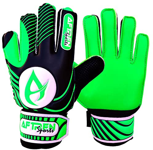 AFTREN Fußball Torwarthandschuhe für Jungen Kinder Kinder Erwachsene Fußball Torwarthandschuhe Schutz Super Grip Palms für Junior Üben (Grün, 6)