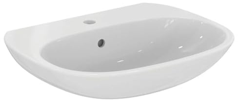 Ideal Standard - Tesi, Lavabo da 65cm per installazione a muro, Con foro centrale per la rubinetteria, Con foro troppopieno, Bianco