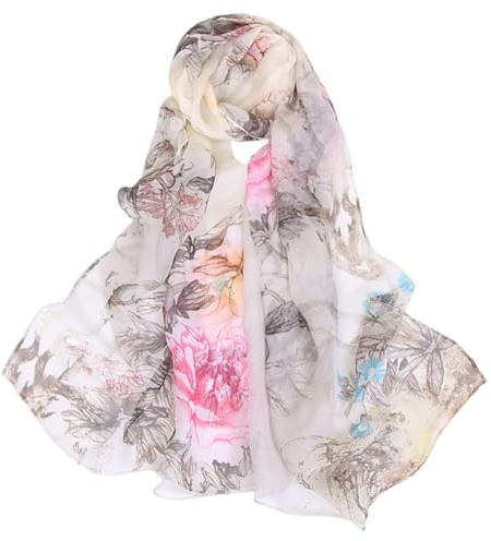 FAIRYGATE Chiffon Scarf for Women UK Silk Scarves Womens Flower Floral Scarfs Wrap Hijab Bridal Wedding Ladies Shawl for Bridesmaid A5023
