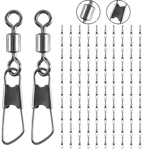 Goture Angelwirbel,Karabiner Wirbel Angeln，Wirbel Angeln Set,Snaps Angel，Rostfreier Stahl, Kein Leinengewirr, Schneller Einstieg ins Wasser,Größen #1 bis #14, Größe 1/0 bis 4/0,50/100 Stück pro Paket