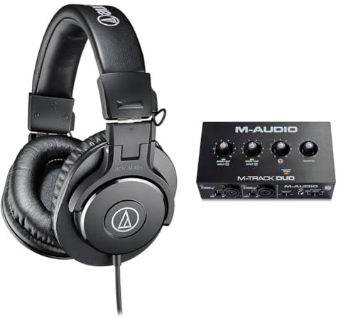 Audio-Technica M30x Auriculares Profesionales de Monitoraje Negro. & M-Audio M-Track Duo - Interfaz Audio, Tarjeta de Sonido USB para grabación, transmisión, podcasting