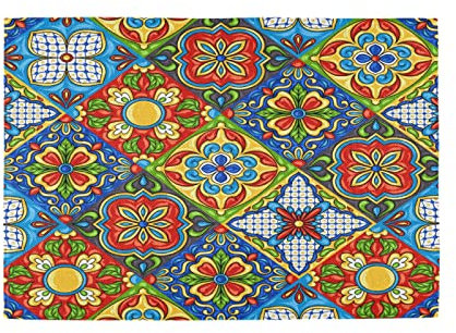 Tischsets Set mit 6 Vintage mexikanischen Talavera italienische Keramik Tischmatten rechteckig rutschfest hitzebeständig Jute Tischsets für Küche Hochzeit Restaurants Christm