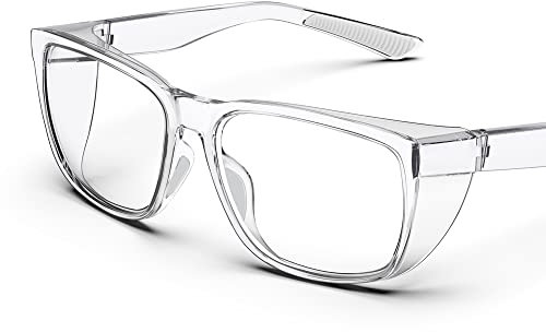 TOREGE Transparente Schutzbrille mit Seitenschutz, beschlagfrei und kratzfest mit rutschfesten Griffen und komplettem UV-Schutz, ideal für Frauen und Männer (Clear)