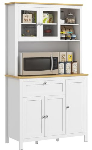 HOMCOM Küchenschrank Hochschrank mit Arbeitsplatte, 5 Türen und Schublade Vorratsschrank Aufbewahrungsschrank mit Verstellbaren Ablagen, Weiß, 100 x 40 x 180 cm