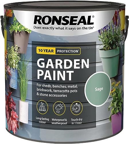 ARUUJ Garden Paint - Multipurpose Colour & Protect 2.5L Tin - Exterior Wood Paint, For Sheds, Benches, Metal, Brickwork, pots - Outdoor Fence Garden Furniture Paint Waterproof (SAGE)